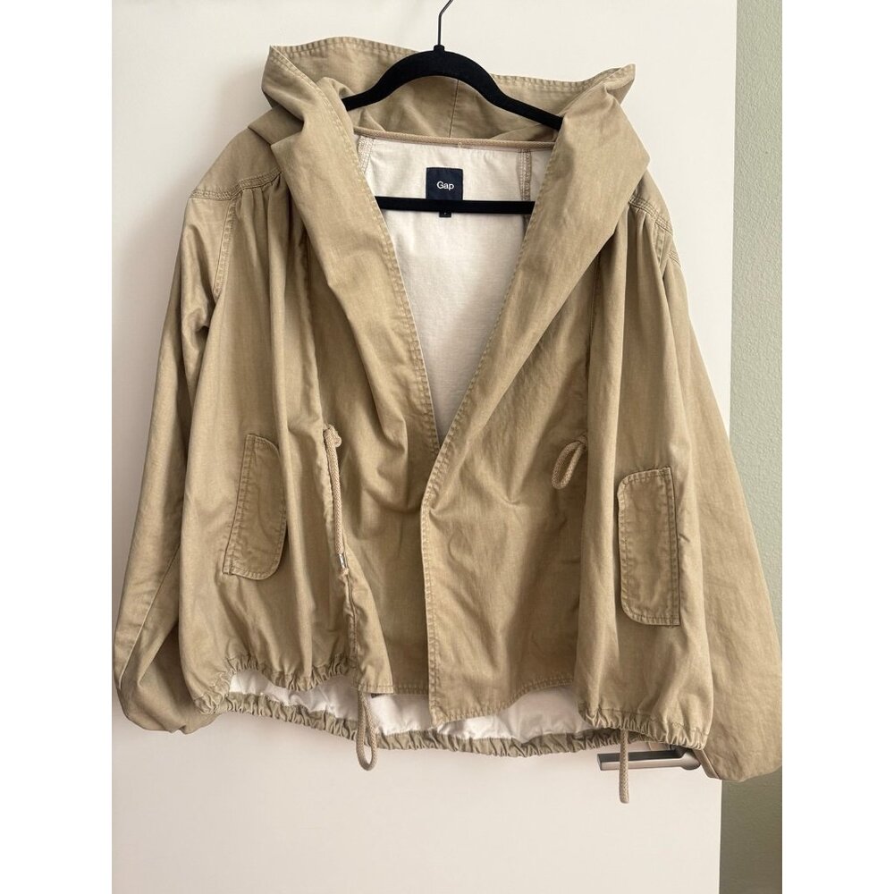 GAP Anorak Cropped Hooded Jacket Khaki Size Small Petite Early 2000s